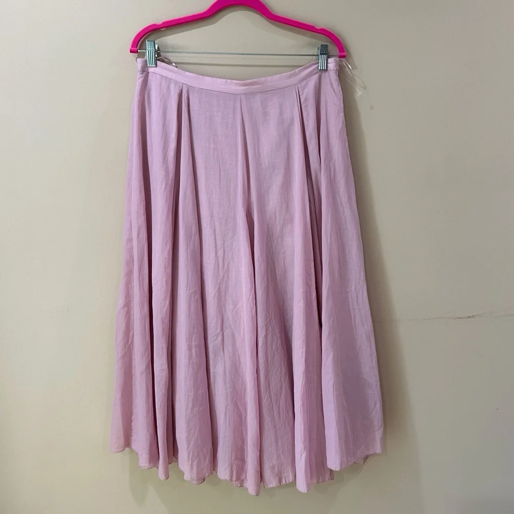 Zara ZW Collection Flared Cotton Midi Skirt Pink Pleated High Waist Flowy Large - Picture 2 of 8